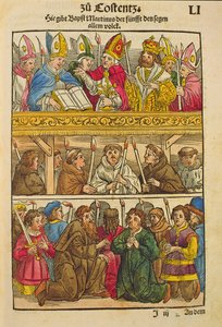 Martin V wordt tot paus gekozen en zegent het volk op het Concilie van Konstanz, 1417, uit 